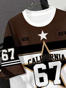 White Summer Streetwear School Back-To-School Tween Boy Loose Fit Short Sleeve T-Shirt,Y2K Sports Jersey,Classic College Number 67 Star Pattern Shirt - Multicolor - View 5