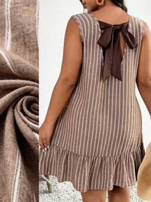 SHEIN Frenchy Plus Size Casual White Sleeveless Dress For Women,Bow Tie Back Ruffle Boho Summer Holiday Outfit,Vacation Beach Vacation Graduation Ceremony Dresses - Brown - View 7
