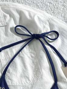 Swim Basics Women's Summer Beach Vacation Keyhole Design Sexy Halter Bikini Top - Navy Blue - View 4