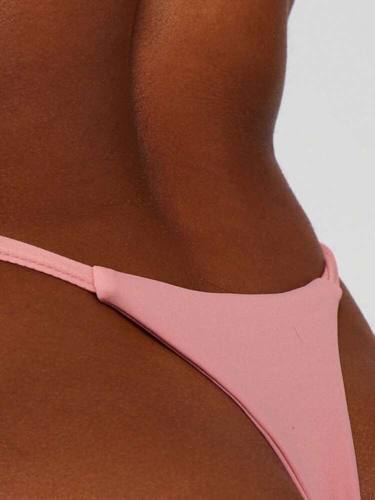 MISSGUIDED Tie Side Thong Panty Adjustable String Bikini Bottom High Cut Cheeky Brazilian Style Summer Beach Swimwear Underwear Side Ties Coverage