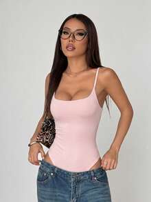 Flirla 女士时尚简约低领纯色休闲连体衣，适合春夏穿着，欧美风格 - 淺粉色 - 查看 4
