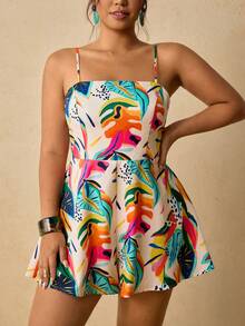 Travachic Plus Size Women Orange Jumpsuit Romper Holiday Beach Summer Tropical - Beige - View 2