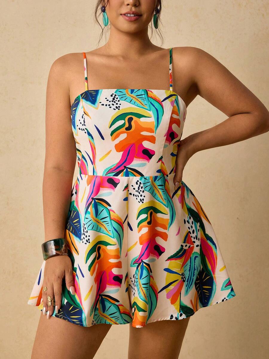 Travachic Plus Size Women Orange Jumpsuit Romper Holiday Beach Summer Tropical