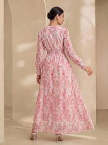 Graceveil Fashionable Romantic Embroidered Floral Long Dress For Women Fall Cloth For Women Elegant Vacation - Pink - View 2