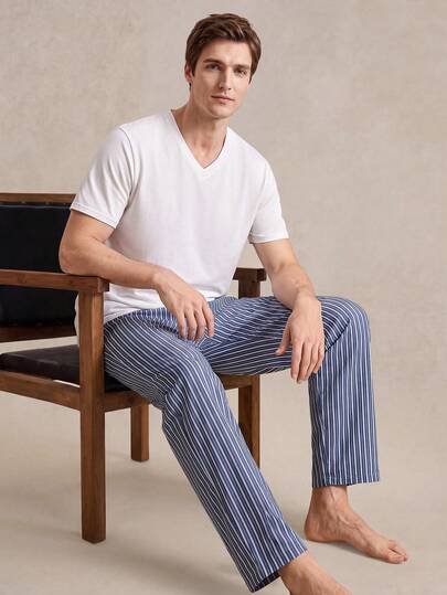 EverLounge Men's Casual Striped Loungewear Set