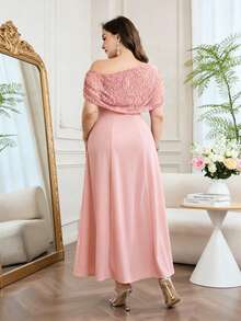 Modelyn Plus Size Women's Asymmetric Neck Fashionable Date Night Party Dress - Pink - View 2