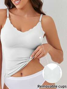 SHEIN 女式纯色贝壳边无袖夏季吊带背心 - 淺藍色 - 查看 6