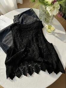 SHEIN EZwear 大码女式黑色镂空针织背心，春夏款 - 黑色 - 查看 5