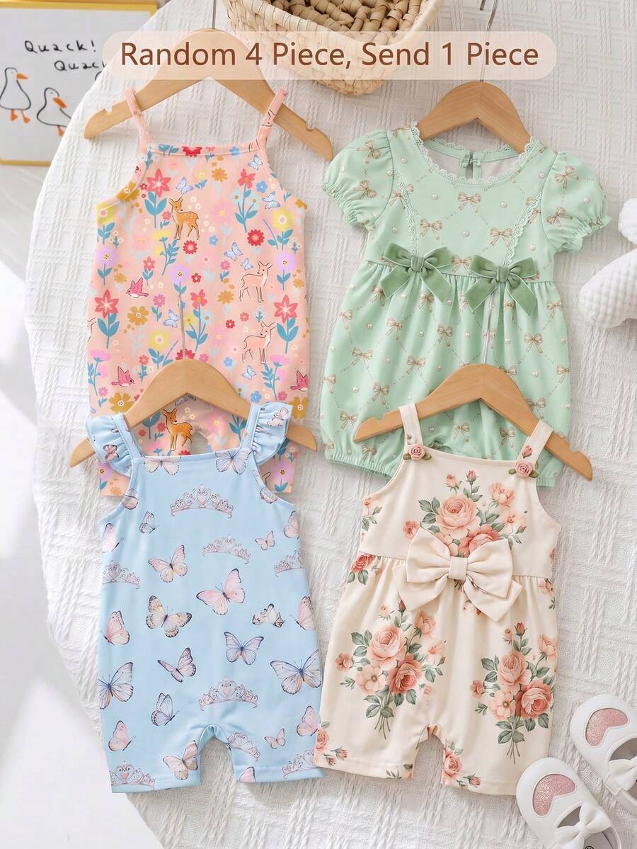 SHEIN 粉色,春意盎然,甜美可爱公主风,波西米亚风花卉印花,女婴休闲吊带连体衣,适合春夏日常、假日、节日、农场、野餐等场合,充满春日气息,夏日氛围,春夏装扮,舒适百搭,时尚小女孩套装,休闲装,公主风童装,花卉图案T恤套装,春夏套装,新款,清凉舒适,春日氛围,夏日清凉 - 彩色 - 查看 1