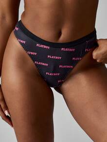 Missguided x Playboy Bralette Underwear Set With All Over Print Design High Cut Panties Elastic Band Soft Stretch Fabric No Wire Comfort Lounge Lingerie Casual Everyday - Multicolor - View 5