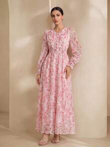 Graceveil Fashionable Romantic Embroidered Floral Long Dress For Women Fall Cloth For Women Elegant Vacation - Pink - View 7