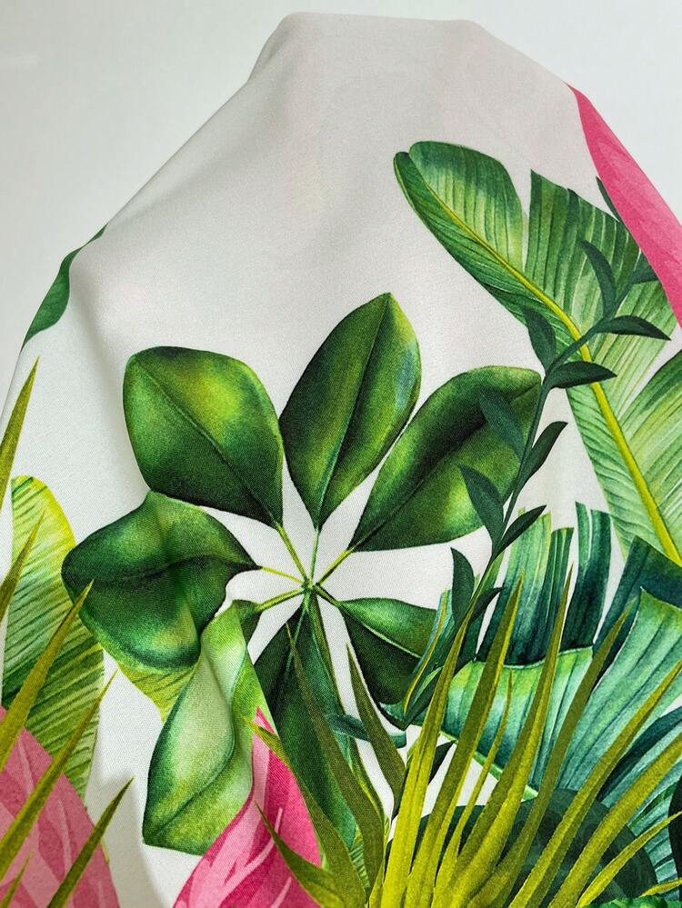 Plus Size Women Tropical Plant Print Off-Shoulder Loose Dress