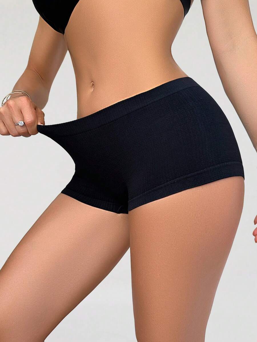 SHAPORA Women Solid Color Simple Seamless Antiexposure Panties For Summer Daily - Black - View 1