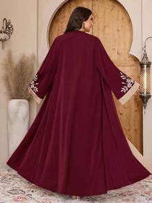Al Najma Plus Size Women Embroidered Pattern Long Sleeve Abaya - Burgundy - View 9