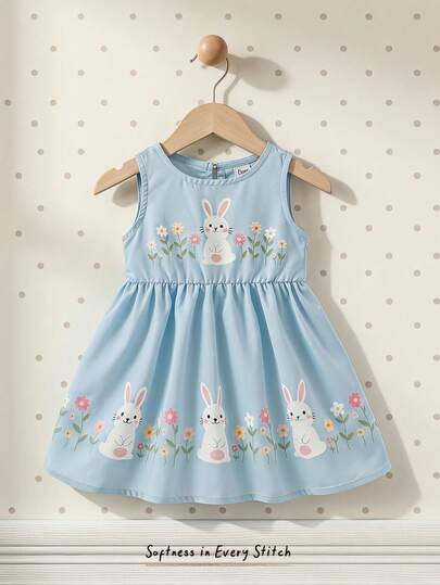 Cozy Pixies Đầm không tay cổ tròn in hoa cho bé gái
