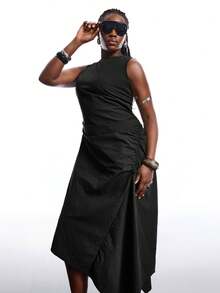SHEIN EZwear Plus Size Solid Color Minimalist Sleeveless Dress, Casual Everyday Wear - Black - View 5