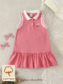 Cozy Pixies Vestito casual carino per bambine con fiocco a ciliegie, bottoni anteriori, linea A, senza maniche, con balze, Vestito polo/T-shirt per bambine, Set carino per bambine, Set a righe colorate a ciliegie per bambine, Set multicolore per bimbe, Vestito colorato per bimbe - Rosa - Visualizzare 9