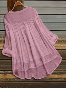 SHEIN LUNE Plus Size Women V-Neck Applique Casual Versatile Daily Wear Shirt Fall - Baby Pink - View 2