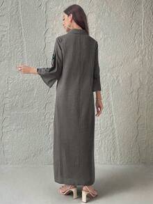 Al Najma Eyelet Embroidery Casual Long Dress With Collar - Grey - View 4