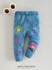 SHEIN Quần legging in họa tiết dễ thương cho bé gái - Màu xám đen - Xem 6