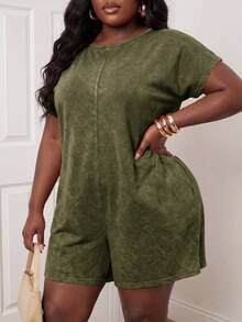 Slaydiva Plus Size Women's Jumpers And Rompers,Army Green Summer Smart Casual Vacation Elegant Commute,Minimalist Versatile Birthday Party Graduation Romper - Army Green - View 5