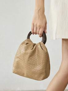 MOTF PREMIUM TAS TANGAN WANITA WARNA APRIKOT, TAS TANGAN LIBURAN PU TENUN YANG INDAH DAN SEDERHANA, PEGANGAN BULAT, GAYA KAYA RAYA, GAYA LIBURAN, GAYA RETRO, COCOK UNTUK WANITA, IBU, PERJALANAN KERJA, LIBURAN, SEHARI-HARI, BELANJA, PERJALANAN - Sampanye - View 2