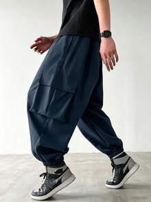 PAVTROS Pantalones holgados tipo harén para hombres con tobillos con puños - azul real - View 5