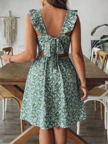 Breezaya Elegant Bow Design Green Plus Size Dress, Suitable For Spring, Summer, Autumn, Vacation - Green - View 2