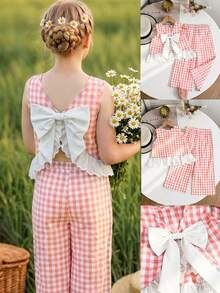Emery Rose Kids Emery Rose Kids Bộ áo hai dây kẻ caro viền ren và quần dài kiểu dáng thường ngày cho bé gái tuổi teen. - Hồng - Xem 10