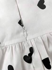 Loomiva Baby Girl Heart Pattern Square Neck Petal Sleeve Cinched Waist Dress - White - View 7
