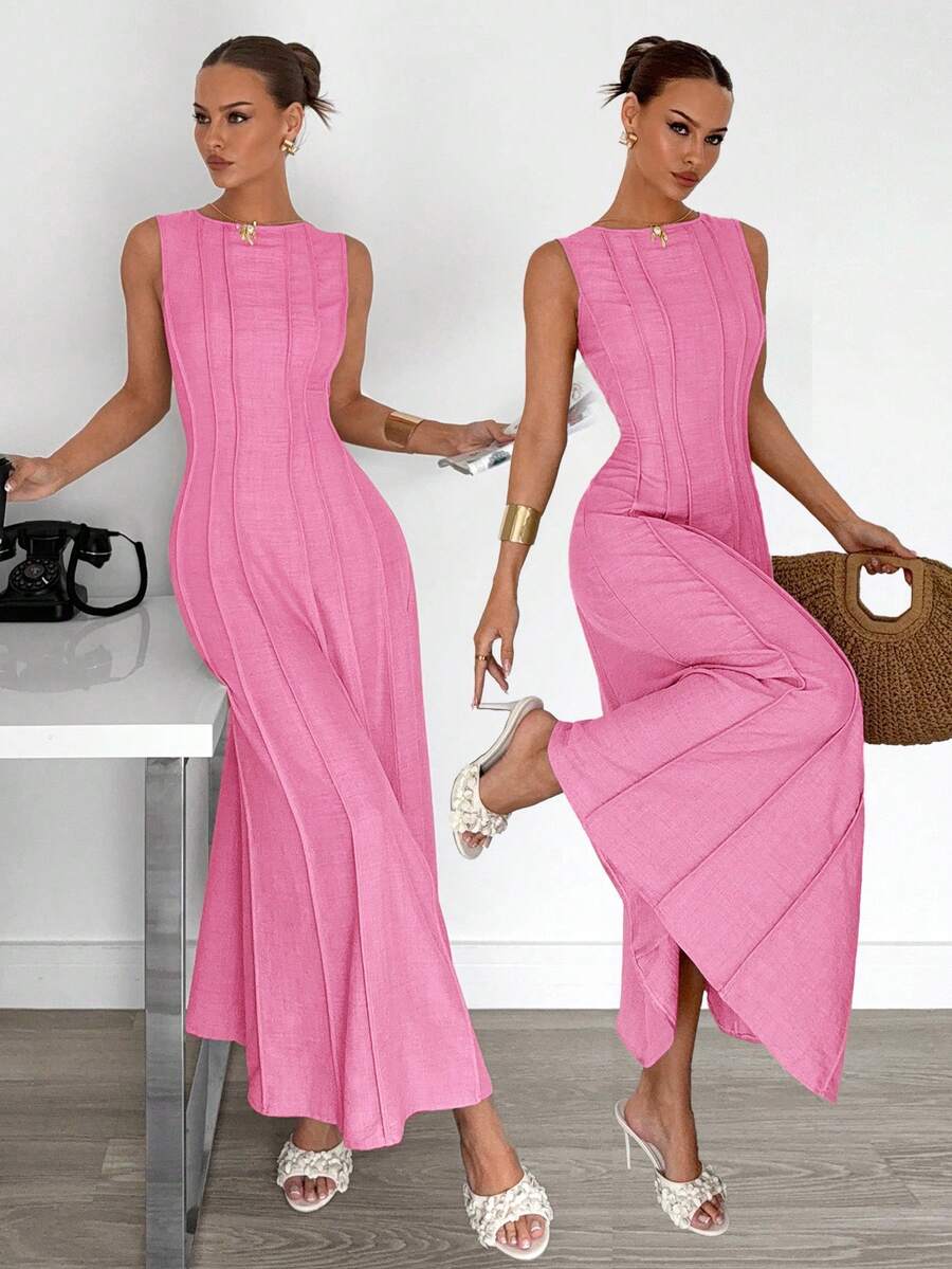 Siren Gaze Summer New Pleated Sleeveless A-Line Dress,Dresses For Women Summer - Pink - View 1