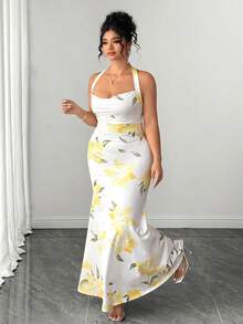 SHEIN Clasi Plus Size Women Brown Ruched Cami Midi Bodycon Dress Gym Summer - Multicolor - View 7