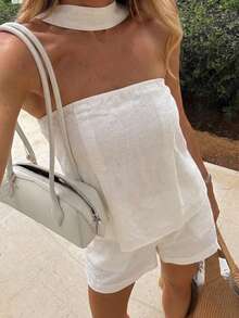 Lavishia Women Two-Piece Outfits Holiday Holiday Vacation Off White Minimalist Chic - Apricot - View 10