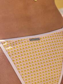 Aralina Women's Summer Resort 2pcs Polka Dot Mesh Triangle Bikini Top String Tie Bottom Set Adjustable Straps Beach VacationPoolside Style Two Piece Swim Set - Yellow - View 5