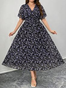 Elenzga Đầm maxi dài tay lửng 3/4 bằng chiffon voan mỏng, màu trơn, thanh lịch dành cho nữ cỡ lớn, thích hợp đi làm/hẹn hò/đi nghỉ mát. - Nhiều màu - Xem 4