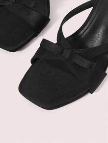 CUCCOO DOLLMOD Giày sandal nữ kiểu dáng châu Âu và Mỹ màu đen bằng satin có nơ, kiểu dáng hở mũi, gót nhọn. - màu đen - Xem 5