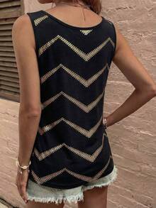 Selamara Áo ba lỗ nữ size lớn cổ chữ U kẻ sọc sóng ombre phong cách casual đa năng, hàng mới về xuân/hè - Nhiều màu - Xem 2