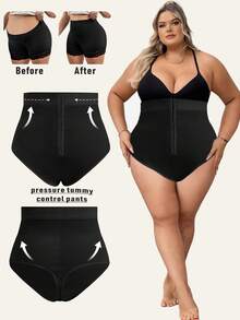 SHEIN CURVE+ Curve Plus High Waist Tummy Control Pants Plus Size Tummy Control Underwear High Waisted Tummy Control Shapewear Panties - Black - View 5