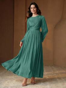Anewsta Vestido de manga larga para mujer, elegante y versátil para ir al trabajo, primavera/otoño - Verde Oscuro - Ver 6