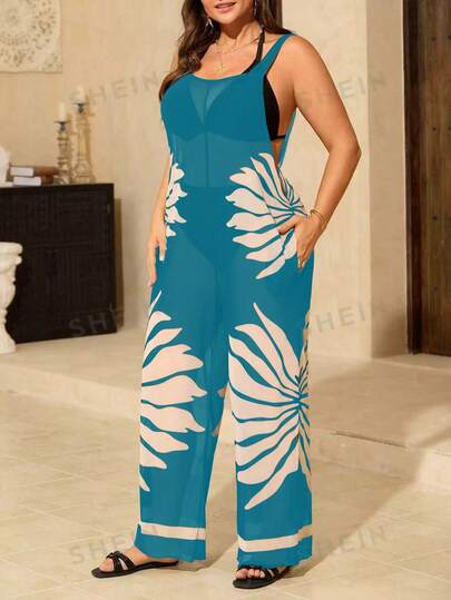 Swim SXY Đầm maxi dáng rộng in hoa dành cho nữ cỡ lớn đi biển