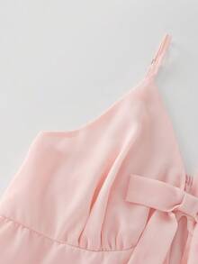 SHEIN Franclia Áo hai dây kiểu Pháp thanh lịch dành cho nữ, thiết kế cổ chữ V gợi cảm, không tay, thích hợp cho mùa hè. - Màu Hồng baby - Xem 3
