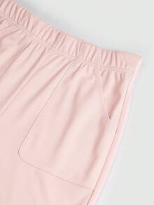 TaskEZ Conjunto de uniforme de pijama de unicolor con top de manga corta y pantalones - Rosa Pálido - Ver 7