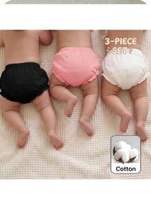 3pcs Baby Girl Knitted Casual Solid Color Elastic Waist Triangle Briefs - Multicolor - View 2