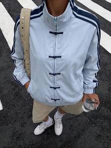 Muchica 女士休闲百搭轻便拼接夹克，适合日常穿着 - 藍色 - 查看 3