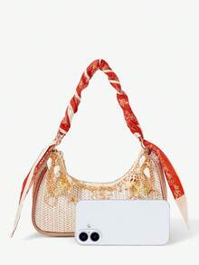 Viva Strut 1 buah Tas Bahu Anyaman Motif Bintang Laut Pantai Musim Panas, Tas Pantai, Tas Tangan Jerami untuk Wanita (Warna & Gaya Acak), Musim Panas - Warna-warni E - View 3