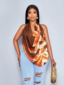 SOLERSUN Plus Size Sexy And Elegant Seaside Party Vacation Print Beach Tops Ladies Spring And Summer Halter Neck Vest Spring Green Valentines,Rose,Heart - Brown - View 4