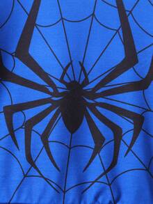 SHEIN Young Boys Stand Collar Spider Web Graphic Print Long Sleeve Sweatshirt, Suitable For Autumn, Halloween Party, Performance Clothes Boysspider Man Clothesspider Man Clothes Kidsspiderman Clothesspiderman Outfitgetaway,Holiday,Travel,Relax,Sunbathing,Summer - Blue - View 5