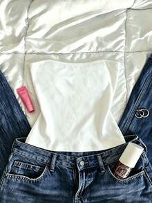 Glimmora Áo ống denim nữ thêu hoa dâm bụt, màu trắng, kiểu quây ngực không dây với cạp giả denim, áo crop top mùa hè dáng ôm Y2K. - Nhiều màu - Xem 2