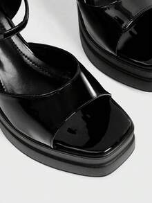 Sugerpunk Giày sandal cao gót hở mũi thời trang và gợi cảm dành cho nữ, phong cách punk gothic thanh lịch, thiết kế quai đơn đính kim loại, đế dày chống thấm nước, gót chunky, giày slip-on mùa xuân/hè dành cho các bữa tiệc hộp đêm/lễ hội. - màu đen - Xem 5