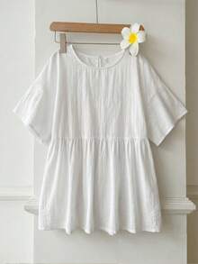 SHEIN EZwear 100% 棉麻梭织女式衬衫，夏季上衣，适合日常通勤、约会、聚会、秋冬夏三季、圣诞节、新年、感恩节、派对、婚礼、海滩、毕业典礼、时尚、优雅、休闲、外出、约会、预订、通勤、闪亮、情人节、优雅、度假、休闲、Y2K、外出、毕业典礼等场合。 - 彩色 - 查看 5